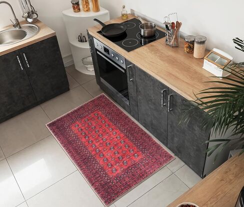 سجاد منطقة قابل للغسل في الغسالة من Keen Home Design مع ظهر مانع للانزلاق، مثالي للممر وغرفة المعيشة وغرفة النوم والمطبخ وغرفة الغسيل، سجادة مغربية عتيقة ومنخفضة الوبر (2 × 3 بوصات) in Kuwait