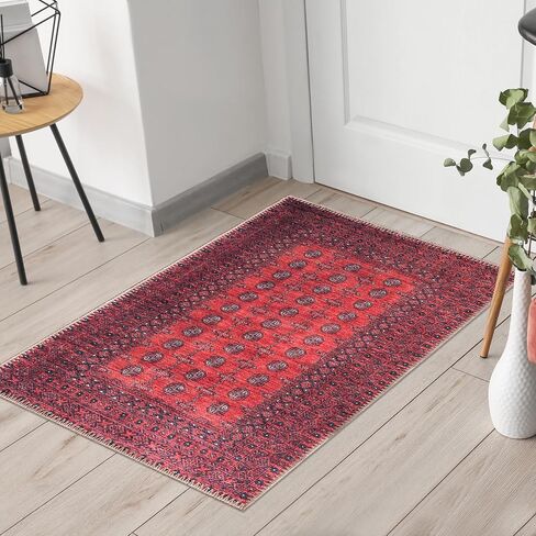 سجاد منطقة قابل للغسل في الغسالة من Keen Home Design مع ظهر مانع للانزلاق، مثالي للممر وغرفة المعيشة وغرفة النوم والمطبخ وغرفة الغسيل، سجادة مغربية عتيقة ومنخفضة الوبر (2 × 3 بوصات) in Kuwait
