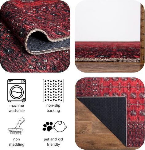 سجاد منطقة قابل للغسل في الغسالة من Keen Home Design مع ظهر مانع للانزلاق، مثالي للممر وغرفة المعيشة وغرفة النوم والمطبخ وغرفة الغسيل، سجادة مغربية عتيقة ومنخفضة الوبر (2 × 3 بوصات) in Kuwait
