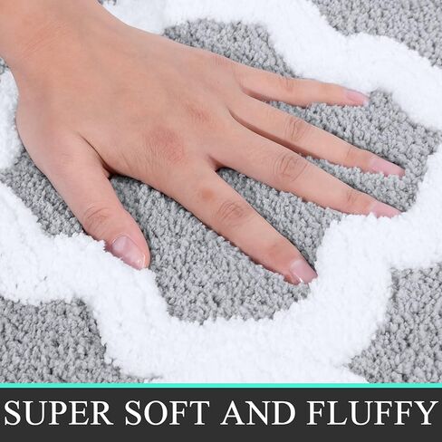 Pauwer Bathroom Rugs Sets 3 Pieces, Non-Slip Microfiber Shaggy Bath Mat, Soft Plush Absorbent Bath Rugs, Perfect Plush Bathroom Mat for Bathroom, Machine Washable, Grey in Kuwait