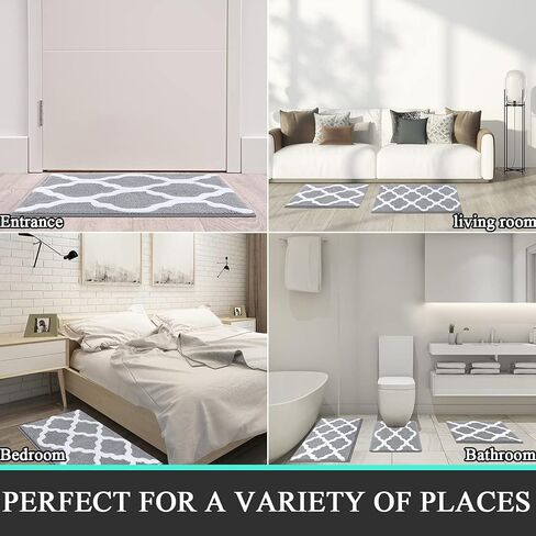 Pauwer Bathroom Rugs Sets 3 Pieces, Non-Slip Microfiber Shaggy Bath Mat, Soft Plush Absorbent Bath Rugs, Perfect Plush Bathroom Mat for Bathroom, Machine Washable, Grey in Kuwait