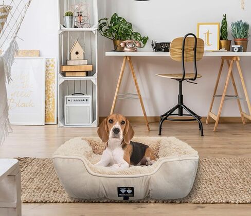 سرير كلاب بوستر من بيسي اند بارني - سرير كلب من الفرو الصناعي المخملي الممتاز - سرير كلب ناعم مستطيل - سرير مهدئ للكلاب - متين وقابل للغسل - متعدد in Kuwait