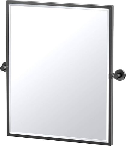 Gatco 4639XFSM Glam Framed Rectangle Mirror, 25 Inch, Matte Black / 25" H x 23.63" W Wall Mounted Pivoting Beveled Rectangle Bathroom Vanity Mirror with Matte Black Frame and Brackets in Saudi Arabia