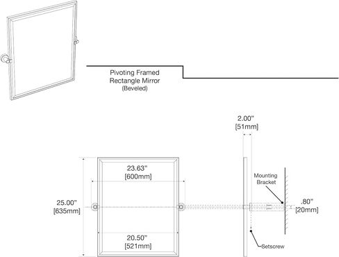 Gatco 4639XFSM Glam Framed Rectangle Mirror, 25 Inch, Matte Black / 25" H x 23.63" W Wall Mounted Pivoting Beveled Rectangle Bathroom Vanity Mirror with Matte Black Frame and Brackets in Saudi Arabia