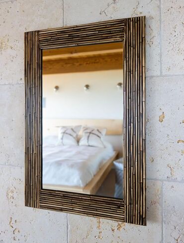 مرآة الحائط كوبو، بتصميم مستطيل بتصميم راتان استوائي، مقاس 60.96 سم × 91.44 سم، لون أسود in Kuwait