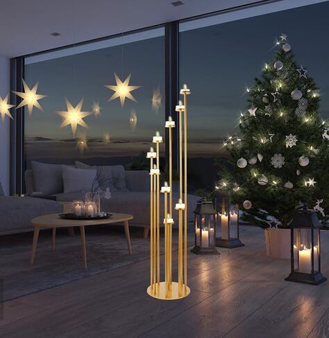 YLSMILE 9 Arm Candelabra Candle Holders for Wedding Centerpiece, Black Floor Candle Holders for Christmas Home Decoration, 48" Tall Metal Black Candlestick for Party Reception in Kuwait