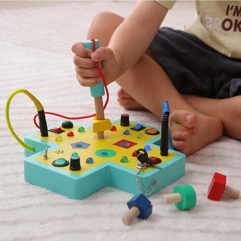 Jumble Dream Montessori Busy Board for Toddlers – 16 Button Switchboard Sensory Toys for Toddlers Activity Board Toys for Autism & ADHD 1-3 in Kuwait