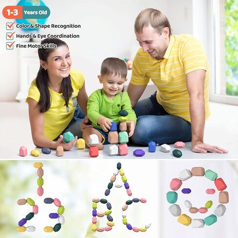FUN LITTLE TOYS 40PCS Wooden Stacking Rocks for Toddlers 1-3,Building Blocks Set Balance Stones,Montessori Toys Sorting Stacking Toys Preschool Educational Learning Toy for Kids Age 3 4 5 6 7 in Kuwait