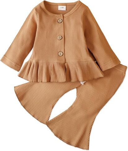 PATPAT Newborn Baby Girl Clothes Set Solid Color Long Sleeves Infant Toddler Outfits and Pants Set in Saudi Arabia