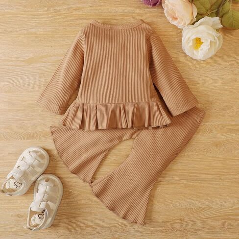 PATPAT Newborn Baby Girl Clothes Set Solid Color Long Sleeves Infant Toddler Outfits and Pants Set in Saudi Arabia