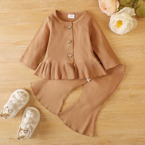 PATPAT Newborn Baby Girl Clothes Set Solid Color Long Sleeves Infant Toddler Outfits and Pants Set in Saudi Arabia