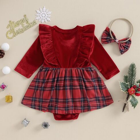الوليد طفلة عيد الميلاد رومبير فستان منقوشة الكشكشة طويلة الأكمام Bowknot تنورة عقال مجموعة فتاة الخريف الشتاء الملابس in Kuwait