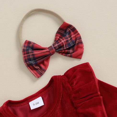 الوليد طفلة عيد الميلاد رومبير فستان منقوشة الكشكشة طويلة الأكمام Bowknot تنورة عقال مجموعة فتاة الخريف الشتاء الملابس in Kuwait