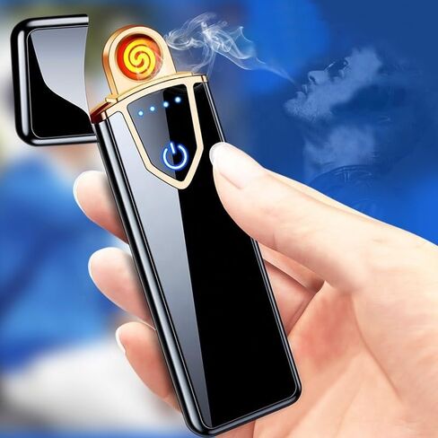 2023 Metal Windproof Electronic Fingerprint Induction Cigarette Lighter Mini Lighter for Cigarette Custom Lighter (Electrophoresis Black) in Saudi Arabia