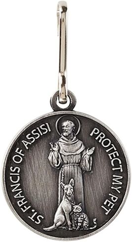 Silver Toned Saint St Francis Protect My Pet Collar Medal with Blank Back, 1 Inch in Kuwait