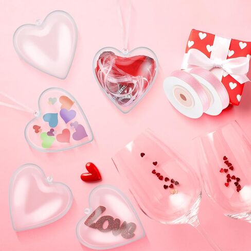 48 قطعة من كرات الحلي البلاستيكية الشفافة القابلة للتعبئة على شكل قلب من Syhood و2 لفافات من النسيج DIY الحرفية لعيد الحب، كرة زينة لعيد الأم وحفلات الزفاف وأعياد الميلاد وعطلات الكريسماس وديكورات معلقة in Kuwait
