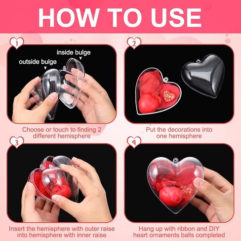 48 قطعة من كرات الحلي البلاستيكية الشفافة القابلة للتعبئة على شكل قلب من Syhood و2 لفافات من النسيج DIY الحرفية لعيد الحب، كرة زينة لعيد الأم وحفلات الزفاف وأعياد الميلاد وعطلات الكريسماس وديكورات معلقة in Kuwait