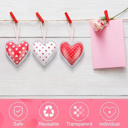 48 قطعة من كرات الحلي البلاستيكية الشفافة القابلة للتعبئة على شكل قلب من Syhood و2 لفافات من النسيج DIY الحرفية لعيد الحب، كرة زينة لعيد الأم وحفلات الزفاف وأعياد الميلاد وعطلات الكريسماس وديكورات معلقة in Kuwait