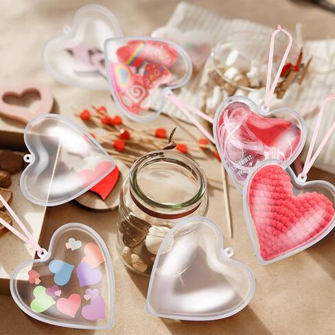 48 قطعة من كرات الحلي البلاستيكية الشفافة القابلة للتعبئة على شكل قلب من Syhood و2 لفافات من النسيج DIY الحرفية لعيد الحب، كرة زينة لعيد الأم وحفلات الزفاف وأعياد الميلاد وعطلات الكريسماس وديكورات معلقة in Kuwait