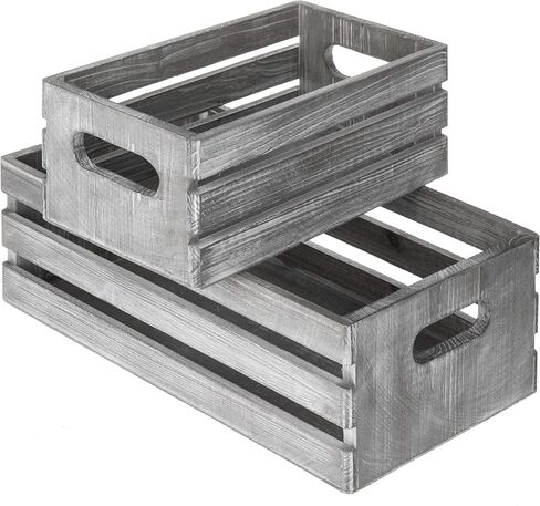 MyGift Rustic Dark Gray Wood Decorative Storage Boxes with Cutout Handles - Country Style Nesting Crates, Open Top Pallet Design Bins, Set of 2 in Saudi Arabia