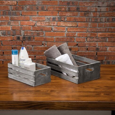 MyGift Rustic Dark Gray Wood Decorative Storage Boxes with Cutout Handles - Country Style Nesting Crates, Open Top Pallet Design Bins, Set of 2 in Saudi Arabia