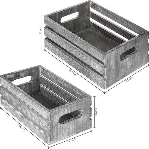MyGift Rustic Dark Gray Wood Decorative Storage Boxes with Cutout Handles - Country Style Nesting Crates, Open Top Pallet Design Bins, Set of 2 in Saudi Arabia
