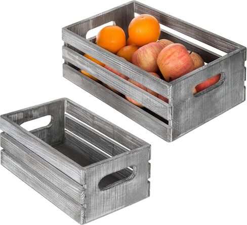 MyGift Rustic Dark Gray Wood Decorative Storage Boxes with Cutout Handles - Country Style Nesting Crates, Open Top Pallet Design Bins, Set of 2 in Saudi Arabia