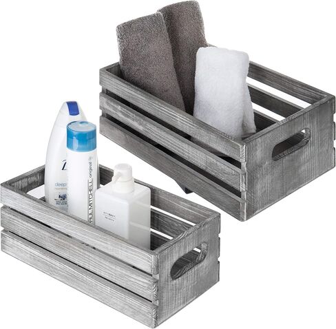 MyGift Rustic Dark Gray Wood Decorative Storage Boxes with Cutout Handles - Country Style Nesting Crates, Open Top Pallet Design Bins, Set of 2 in Saudi Arabia