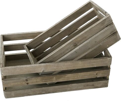 MyGift Rustic Dark Gray Wood Decorative Storage Boxes with Cutout Handles - Country Style Nesting Crates, Open Top Pallet Design Bins, Set of 2 in Saudi Arabia