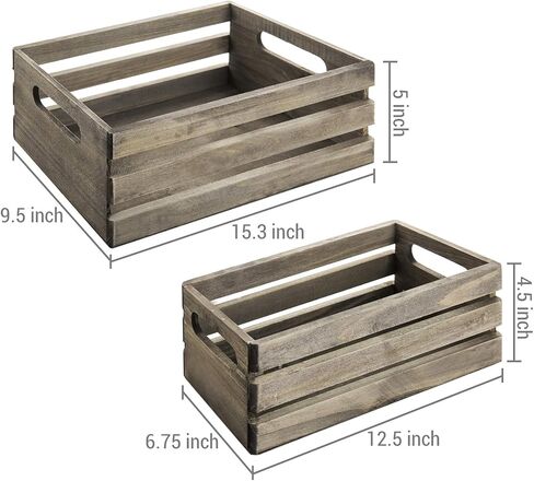 MyGift Rustic Dark Gray Wood Decorative Storage Boxes with Cutout Handles - Country Style Nesting Crates, Open Top Pallet Design Bins, Set of 2 in Saudi Arabia
