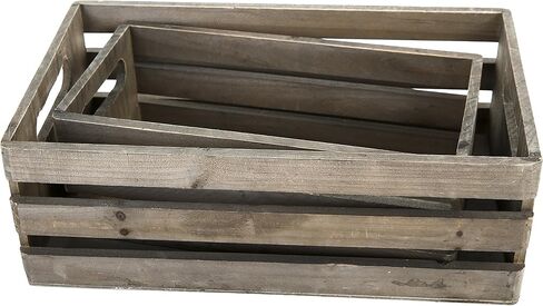 MyGift Rustic Dark Gray Wood Decorative Storage Boxes with Cutout Handles - Country Style Nesting Crates, Open Top Pallet Design Bins, Set of 2 in Saudi Arabia