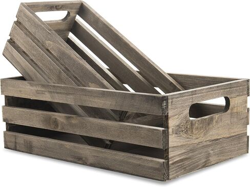MyGift Rustic Dark Gray Wood Decorative Storage Boxes with Cutout Handles - Country Style Nesting Crates, Open Top Pallet Design Bins, Set of 2 in Saudi Arabia