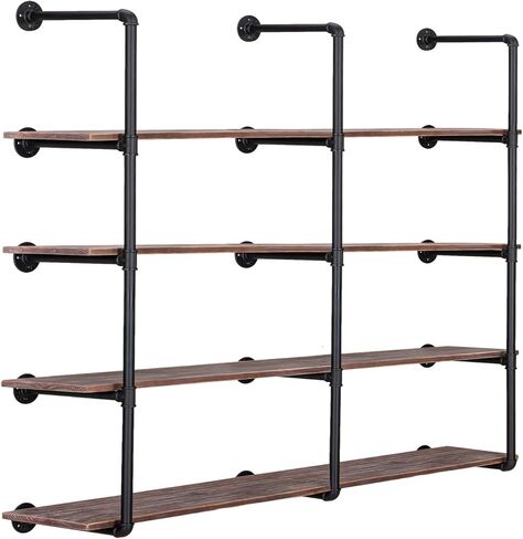 Pynsseu Industrial Iron Pipe Shelf Wall Mount, Farmhouse DIY Open Bookshelf, Pipe Shelves for Kitchen Bathroom, bookcases Living Room Storage, 2Pack of 4 Tier in Saudi Arabia