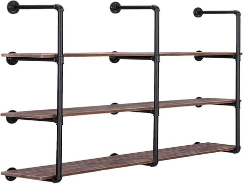 Pynsseu Industrial Iron Pipe Shelf Wall Mount, Farmhouse DIY Open Bookshelf, Pipe Shelves for Kitchen Bathroom, bookcases Living Room Storage, 2Pack of 4 Tier in Saudi Arabia