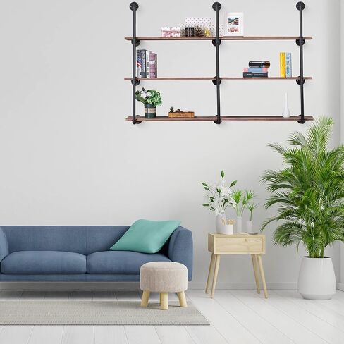 Pynsseu Industrial Iron Pipe Shelf Wall Mount, Farmhouse DIY Open Bookshelf, Pipe Shelves for Kitchen Bathroom, bookcases Living Room Storage, 2Pack of 4 Tier in Saudi Arabia