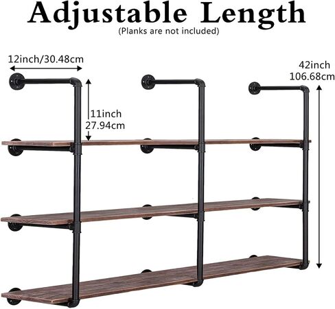 Pynsseu Industrial Iron Pipe Shelf Wall Mount, Farmhouse DIY Open Bookshelf, Pipe Shelves for Kitchen Bathroom, bookcases Living Room Storage, 2Pack of 4 Tier in Saudi Arabia