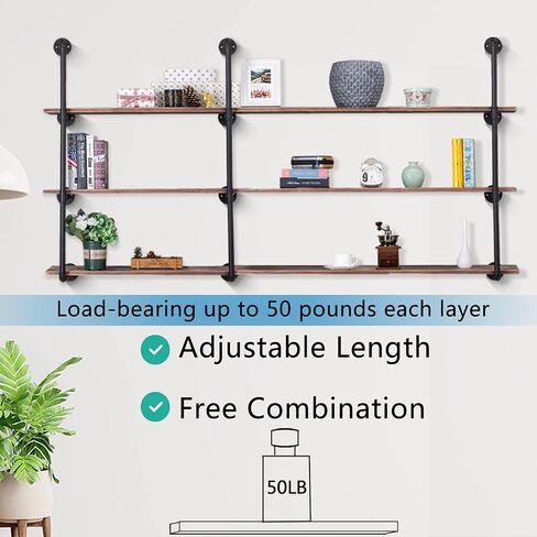Pynsseu Industrial Iron Pipe Shelf Wall Mount, Farmhouse DIY Open Bookshelf, Pipe Shelves for Kitchen Bathroom, bookcases Living Room Storage, 2Pack of 4 Tier in Saudi Arabia