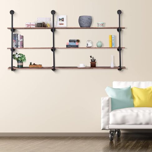 Pynsseu Industrial Iron Pipe Shelf Wall Mount, Farmhouse DIY Open Bookshelf, Pipe Shelves for Kitchen Bathroom, bookcases Living Room Storage, 2Pack of 4 Tier in Saudi Arabia