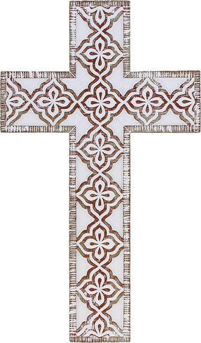 Top Brass Simple 12" Weathered Whitewash Wood Look Decorative Wall Cross - Shabby Chic Chalk Paint in Saudi Arabia