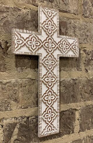 Top Brass Simple 12" Weathered Whitewash Wood Look Decorative Wall Cross - Shabby Chic Chalk Paint in Saudi Arabia