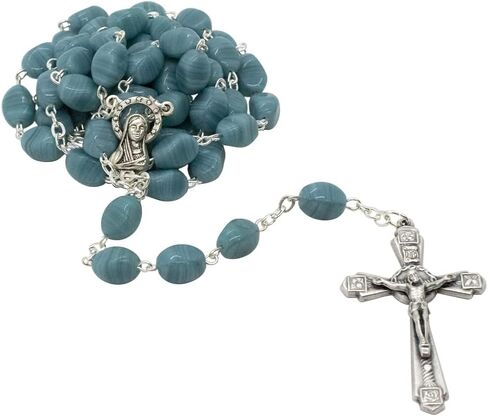 Venerare Glass and Metal Rosary with Large Hail Mary Beads | Silver-Tone Crucifix | Comfortable to Hold | Great Catholic Gift for First Holy Communion and Confirmation | Made in Italy in Saudi Arabia