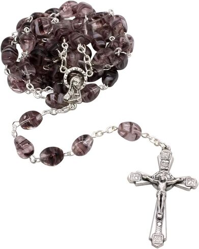 Venerare Glass and Metal Rosary with Large Hail Mary Beads | Silver-Tone Crucifix | Comfortable to Hold | Great Catholic Gift for First Holy Communion and Confirmation | Made in Italy in Saudi Arabia
