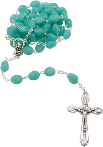 Venerare Glass and Metal Rosary with Large Hail Mary Beads | Silver-Tone Crucifix | Comfortable to Hold | Great Catholic Gift for First Holy Communion and Confirmation | Made in Italy in Saudi Arabia