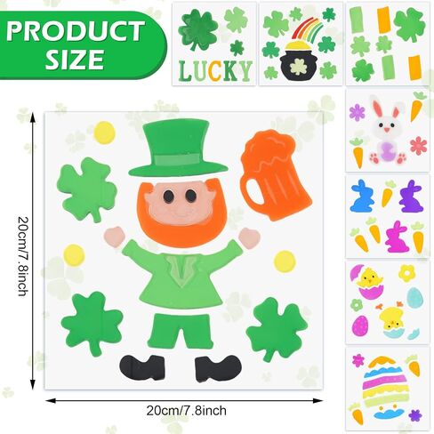 Whaline 8 Sheets St. Patrick's Day & Easter Window Gel Clings Easter Eggs Bunny Green Shamrock Window Jelly Stickers Decals Decorations for Refrigerators Bedroom Home Office School Holiday Party Gift in Saudi Arabia