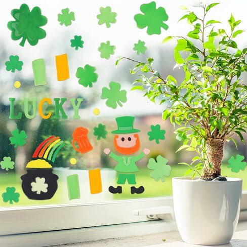 Whaline 8 Sheets St. Patrick's Day & Easter Window Gel Clings Easter Eggs Bunny Green Shamrock Window Jelly Stickers Decals Decorations for Refrigerators Bedroom Home Office School Holiday Party Gift in Saudi Arabia