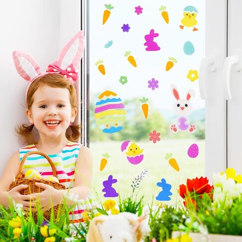 Whaline 8 Sheets St. Patrick's Day & Easter Window Gel Clings Easter Eggs Bunny Green Shamrock Window Jelly Stickers Decals Decorations for Refrigerators Bedroom Home Office School Holiday Party Gift in Saudi Arabia