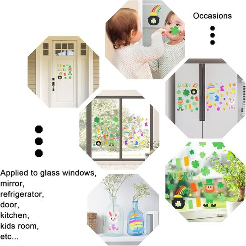Whaline 8 Sheets St. Patrick's Day & Easter Window Gel Clings Easter Eggs Bunny Green Shamrock Window Jelly Stickers Decals Decorations for Refrigerators Bedroom Home Office School Holiday Party Gift in Saudi Arabia