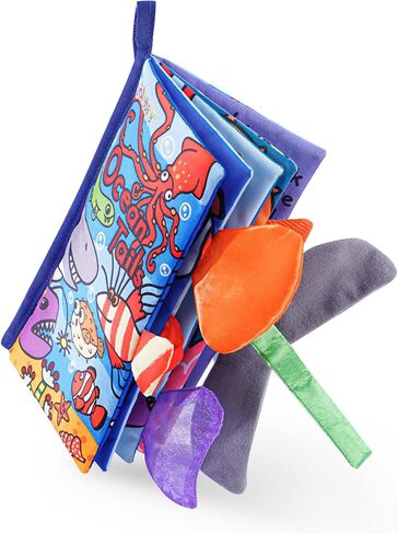Jollybaby Soft Baby Cloth Books, Crinkle Tail Book, Sensory Teething Books for Babies, Infants & Toddler, Early Children Development Interactive Baby Girl & Boy Toys Gift(Ocean) in Kuwait