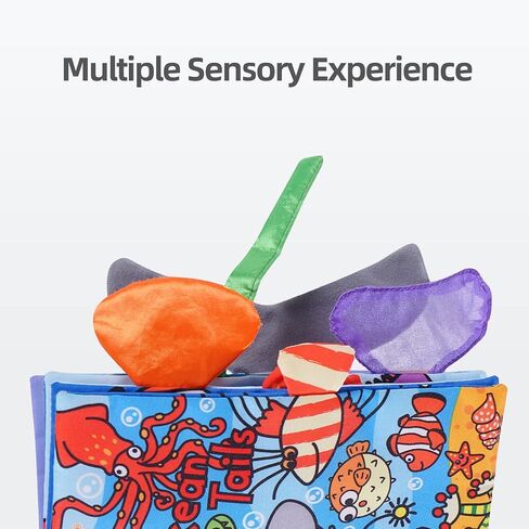 Jollybaby Soft Baby Cloth Books, Crinkle Tail Book, Sensory Teething Books for Babies, Infants & Toddler, Early Children Development Interactive Baby Girl & Boy Toys Gift(Ocean) in Kuwait