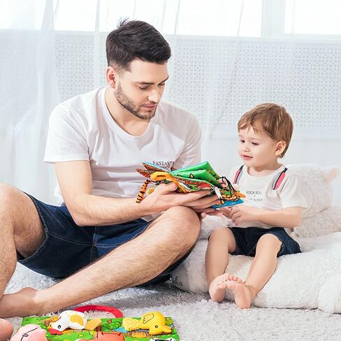 Jollybaby Soft Baby Cloth Books, Crinkle Tail Book, Sensory Teething Books for Babies, Infants & Toddler, Early Children Development Interactive Baby Girl & Boy Toys Gift(Ocean) in Kuwait